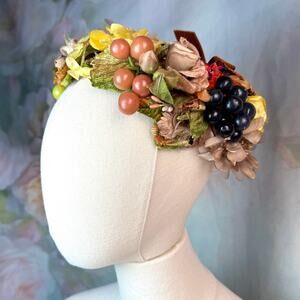 Vintage Stern Brothers Whimsical Flowers Velvet & Grapes Autumn Colors Hat